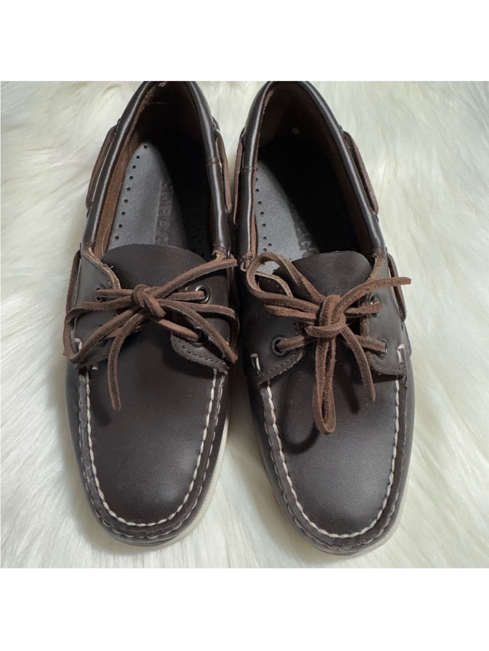 Sebago Brown Leather Boat Shoes with White Sole 6 fits like 6,5 - Picture 2 of 6
